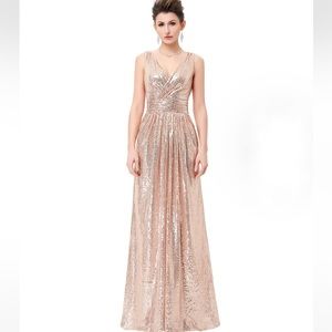 V Neck Shining Sequined Evening Dress